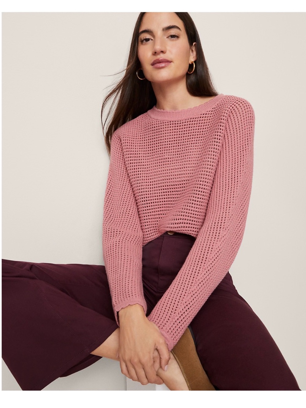 Ann Taylor Open Stitch Scallop Sweater